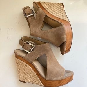 Michael Kors Tan Suede Espadrille Wedge Sandals
